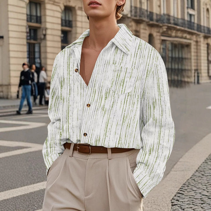 Chemise homme vintage, manches longues, rayée, décontractée, avec poche
