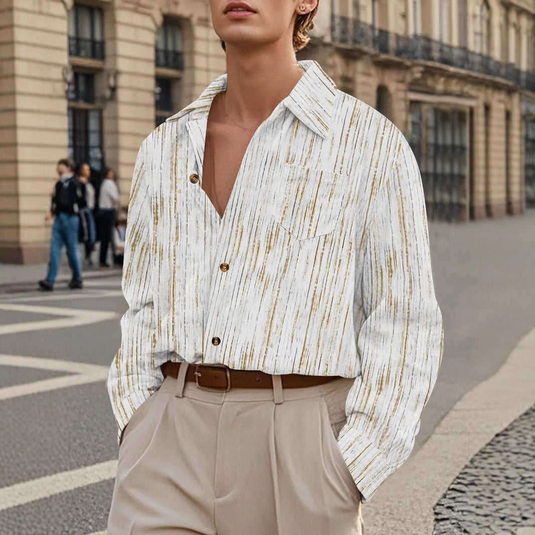 Chemise homme vintage, manches longues, rayée, décontractée, avec poche