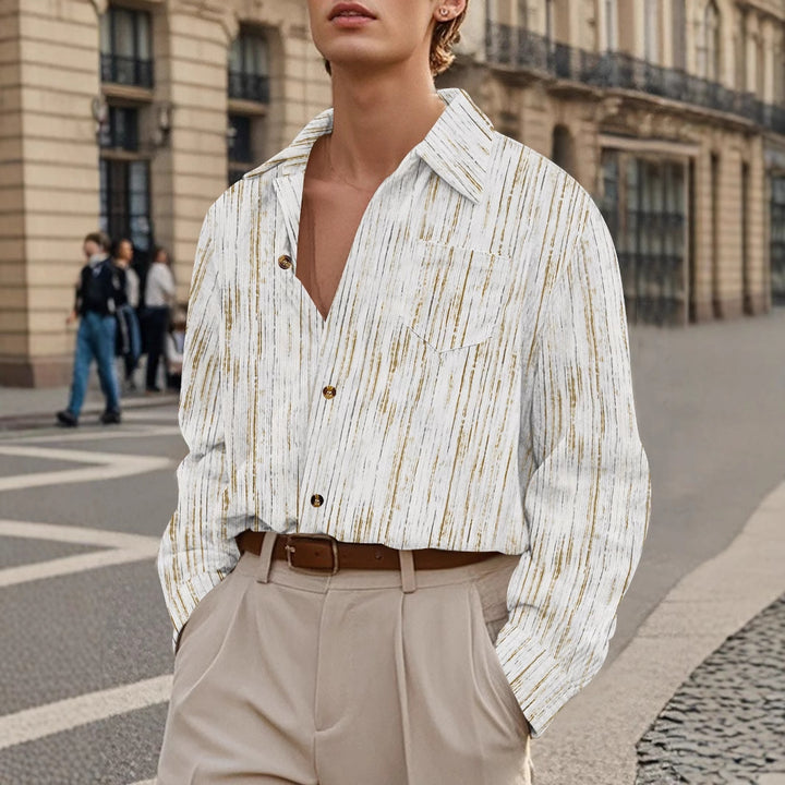 Chemise homme vintage, manches longues, rayée, décontractée, avec poche
