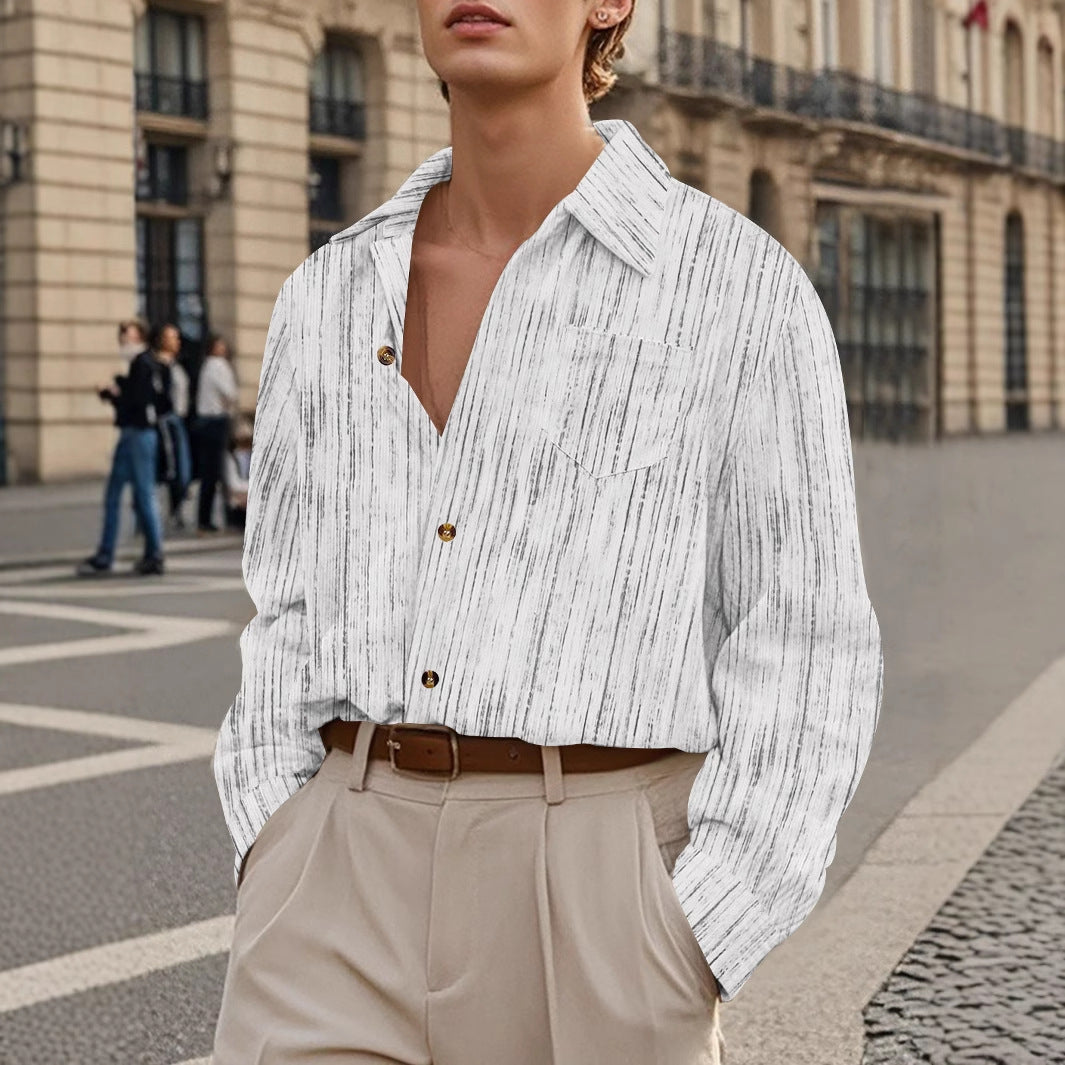 Chemise homme vintage, manches longues, rayée, décontractée, avec poche