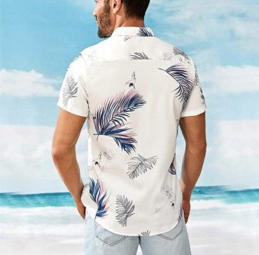 Chemise homme décontractée, manches courtes, imprimé feuilles, pour plage