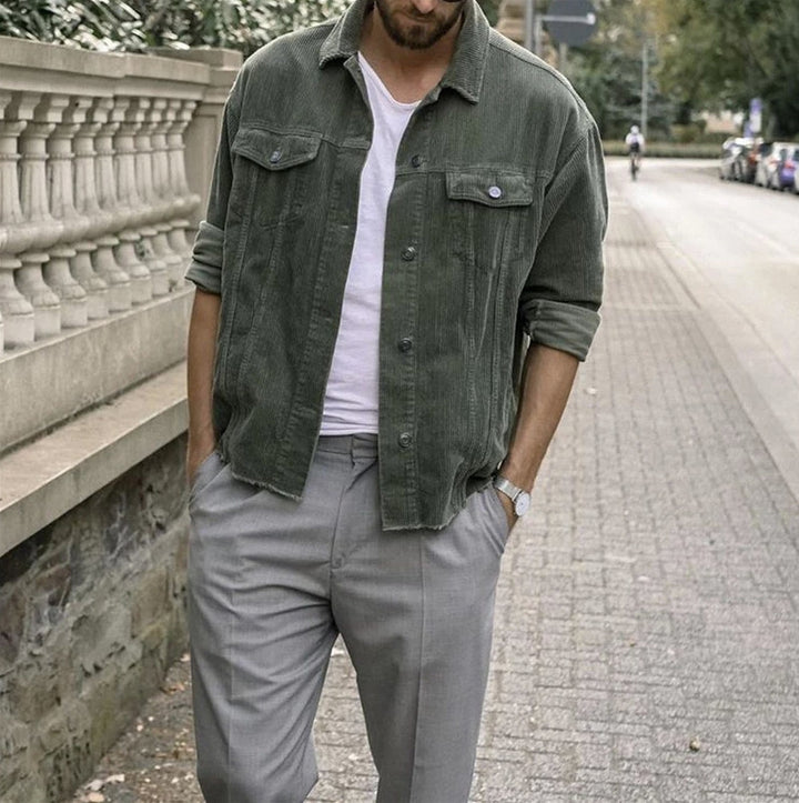 Veste homme manches longues, décontractée, style punk, velours côtelé, ample, avec poches