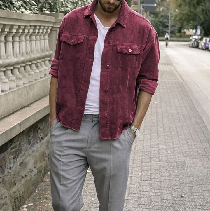 Veste homme manches longues, décontractée, style punk, velours côtelé, ample, avec poches