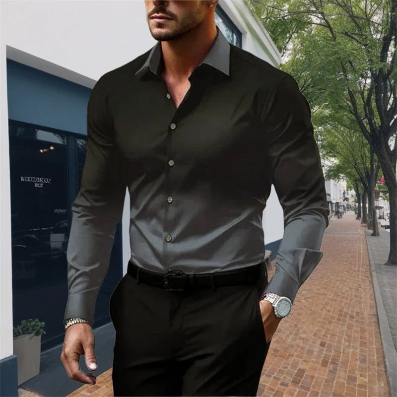 Chemise homme coupe standard, manches longues, décontractée, dégradé