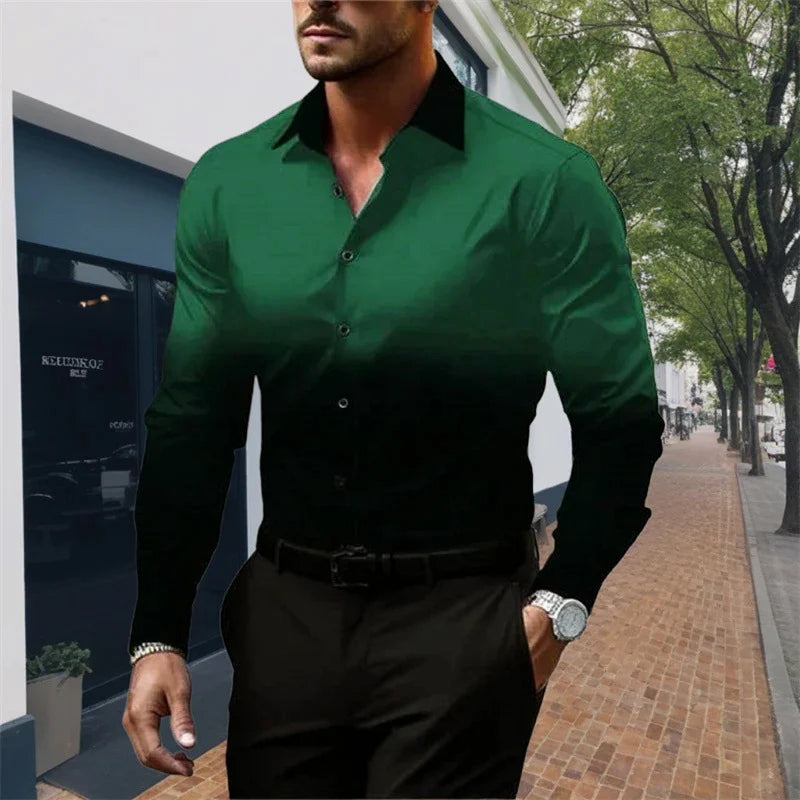 Chemise homme coupe standard, manches longues, décontractée, dégradé