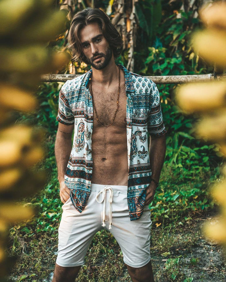 Chemise homme à revers, manches courtes, décontractée, ample, imprimé, pour plage