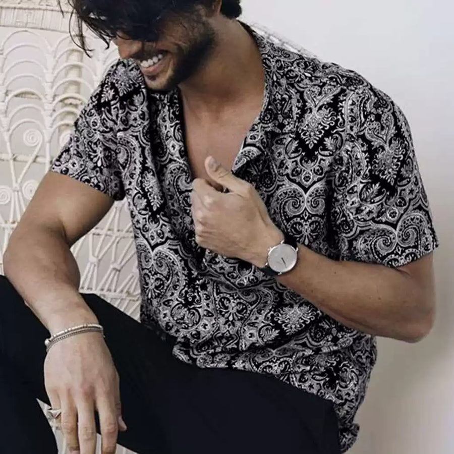 Chemise homme à revers, manches courtes, décontractée, ample, floral, pour plage