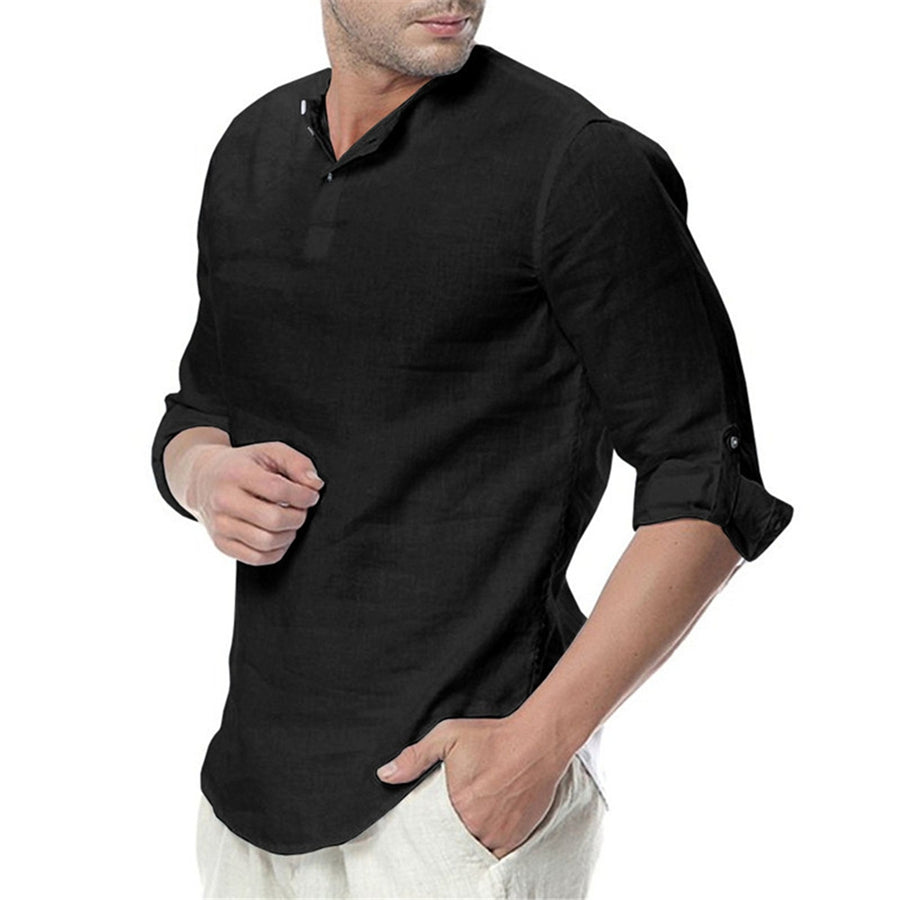 Chemise homme col montant, manches longues, décontractée, uni