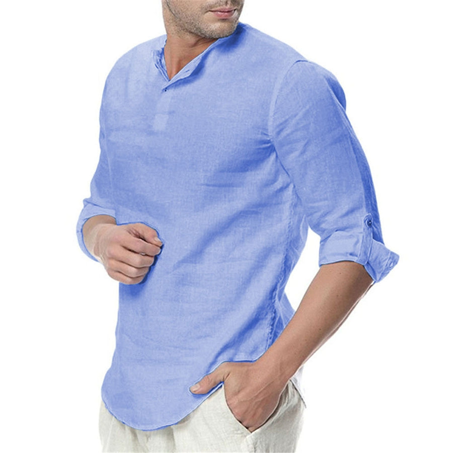 Chemise homme col montant, manches longues, décontractée, uni