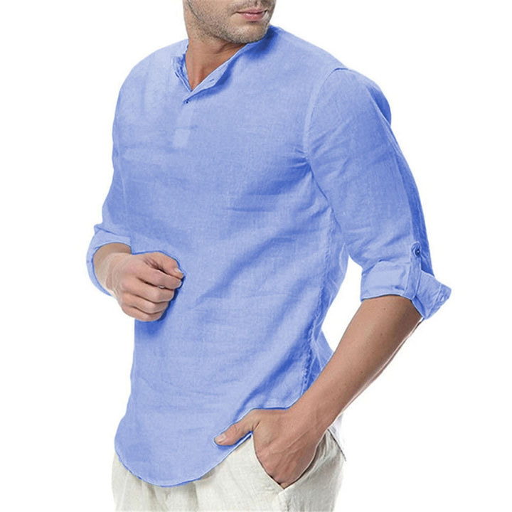 Chemise homme col montant, manches longues, décontractée, uni