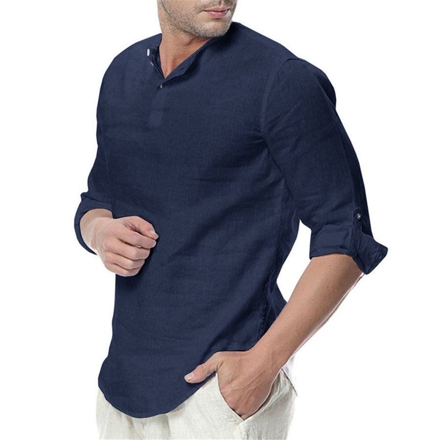 Chemise homme col montant, manches longues, décontractée, uni