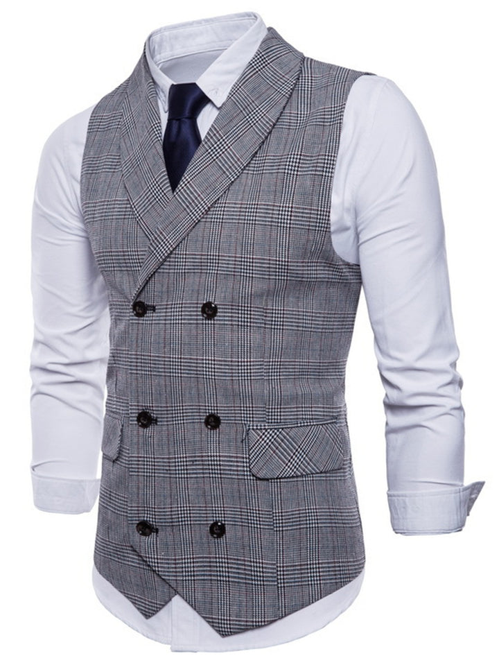 Gilet homme gris clair, cérémonie, rayé, croisé, 6 boutons, décontracté, quotidien