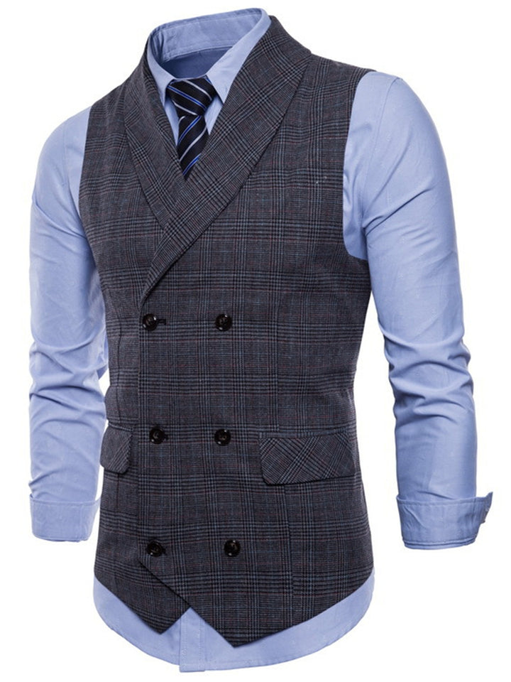 Gilet homme gris clair, cérémonie, rayé, croisé, 6 boutons, décontracté, quotidien