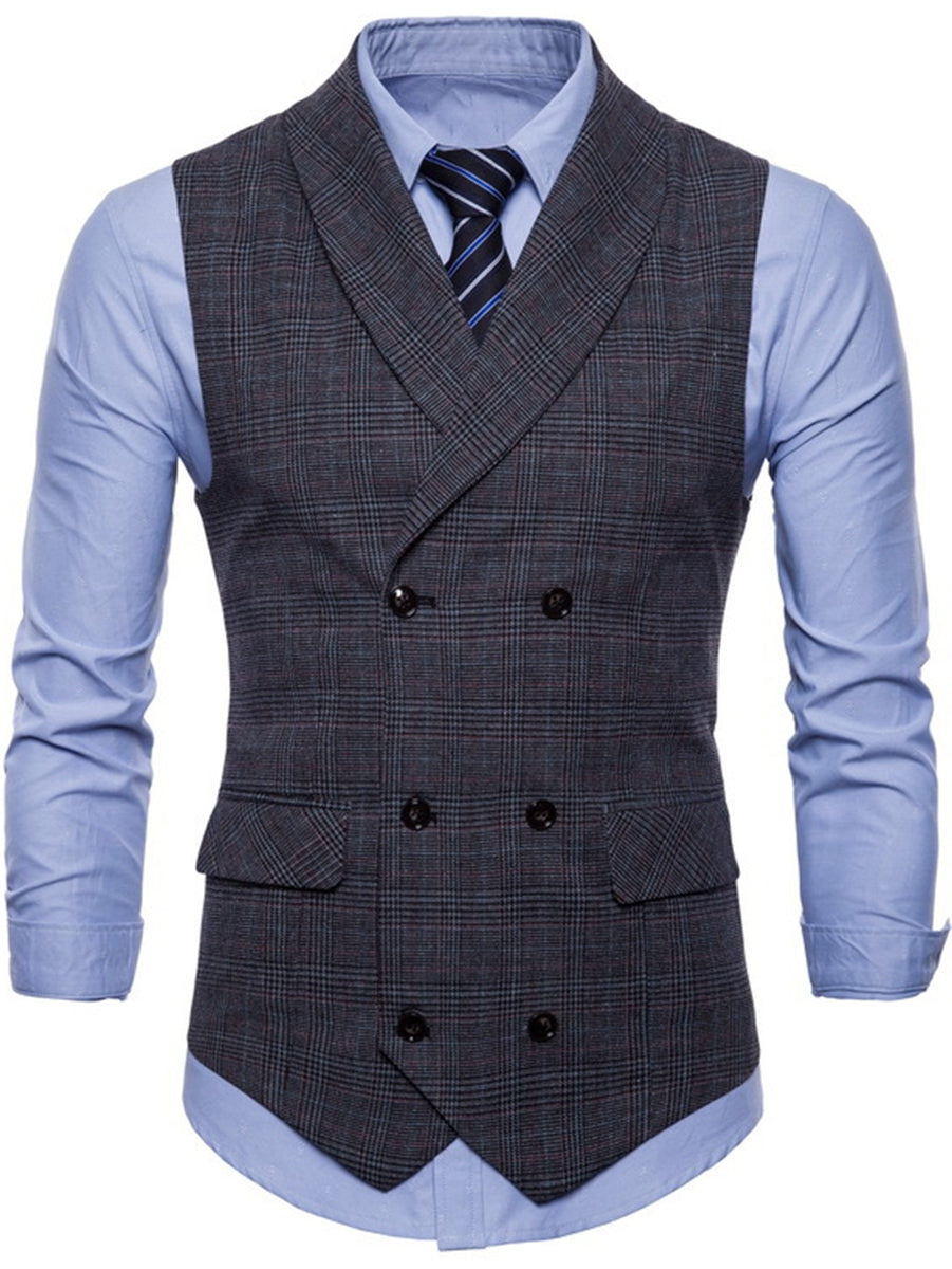 Gilet homme gris clair, cérémonie, rayé, croisé, 6 boutons, décontracté, quotidien