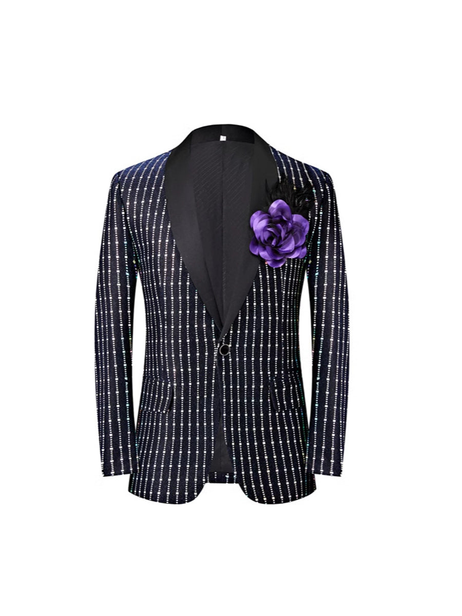 Costume homme noir, rétro, coupe ajustée, sequins carrés, droit, 1 bouton, cérémonie/galas