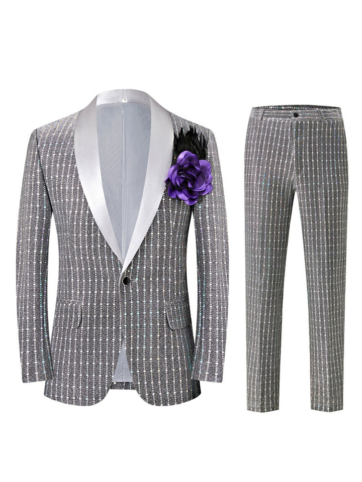 Costume homme noir, rétro, coupe ajustée, sequins carrés, droit, 1 bouton, cérémonie/galas