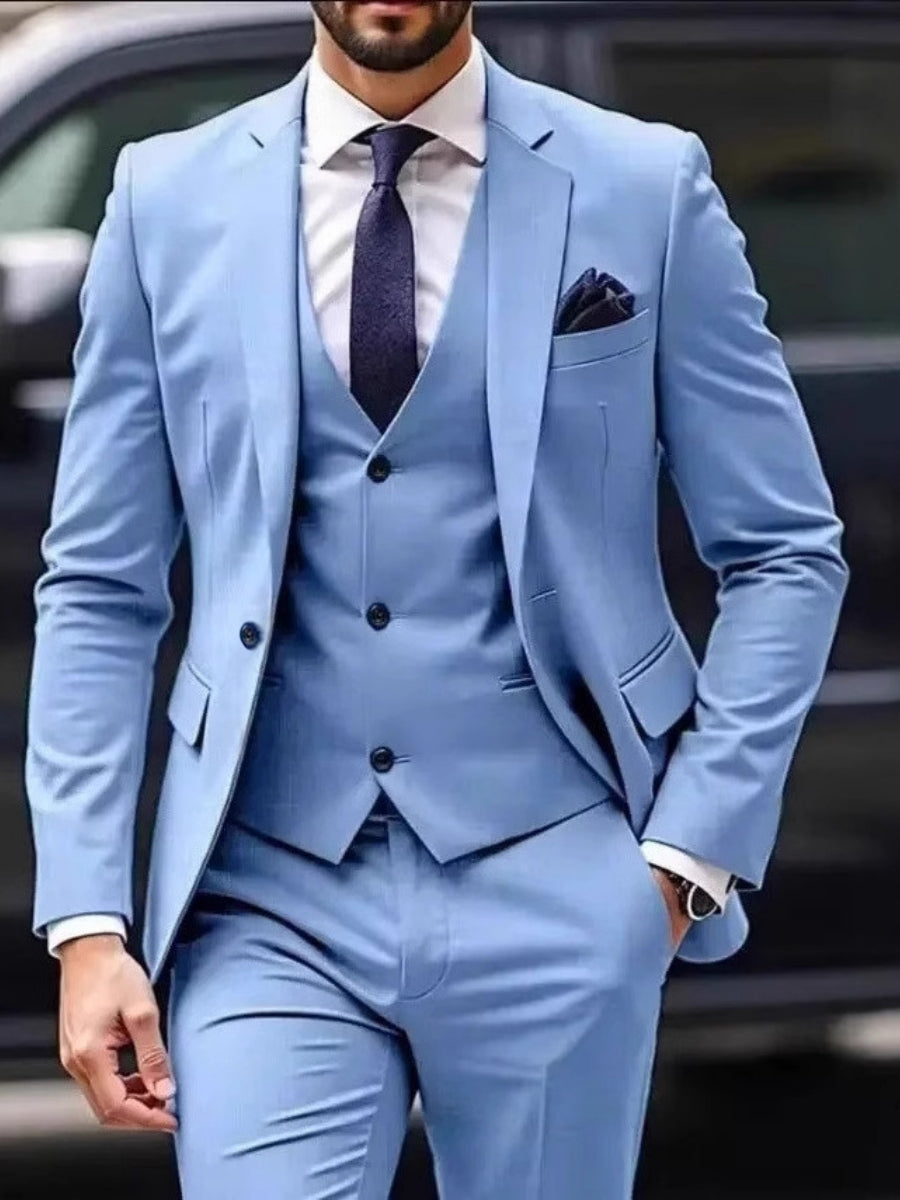Costume homme 3 pièces bleu ciel, coupe standard, droit, 1 bouton, pour mariage/cérémonie/galas