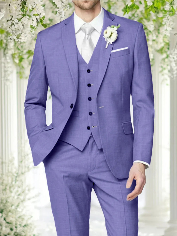 Costume homme 3 pièces lilas, cérémonie, revers cranté, coupe ajustée, droit, 1 bouton, pour mariage/galas