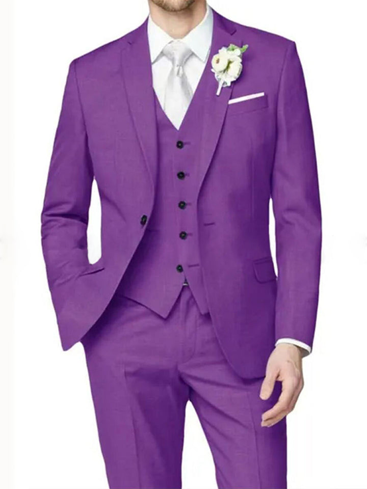 Costume homme 3 pièces lilas, cérémonie, revers cranté, coupe ajustée, droit, 1 bouton