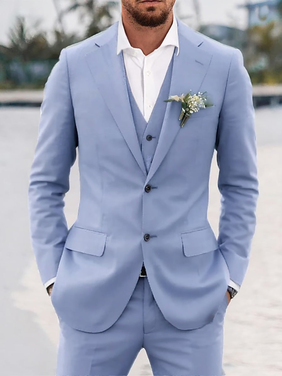 Costume homme 3 pièces bleu ciel, droit, 2 boutons, coupe ajustée, décontracté/affaires