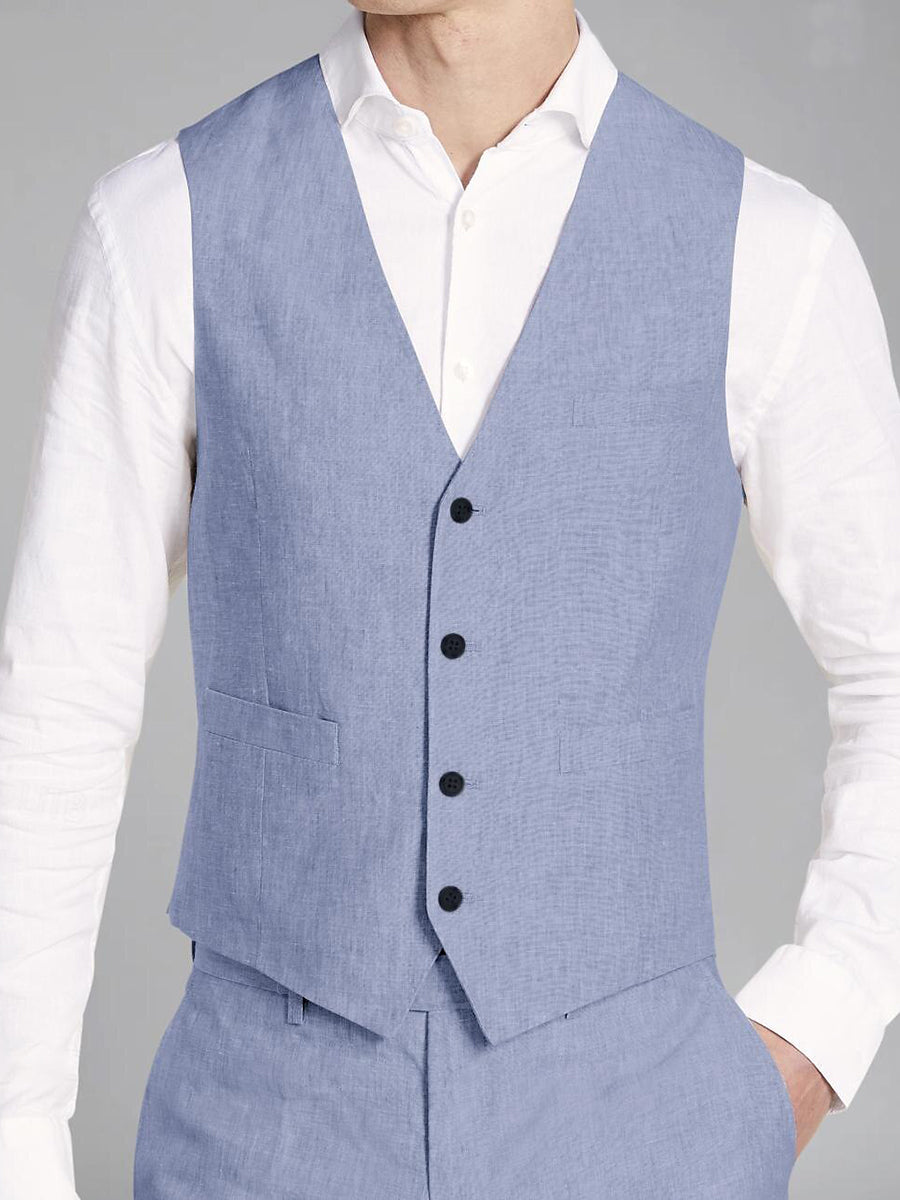 Costume homme 3 pièces bleu ciel, droit, 2 boutons, coupe ajustée, décontracté/affaires