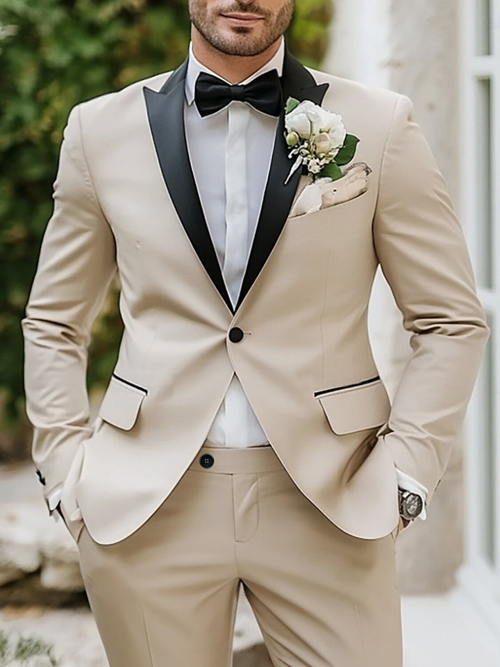 Costume homme 2 pièces beige, droit, 1 bouton, coupe standard, décontracté/affaires