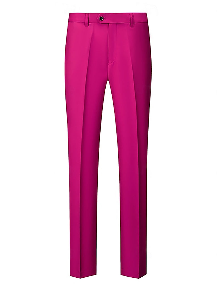 Costume homme 3 pièces fuchsia, droit, 2 boutons, coupe standard, uni, pour mariage/plage/galas