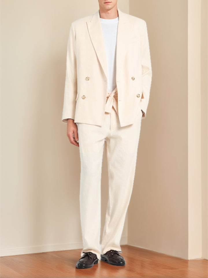 Costume homme 2 pièces crème, droit, 4 boutons, revers pointus, décontracté/affaires, avec poches