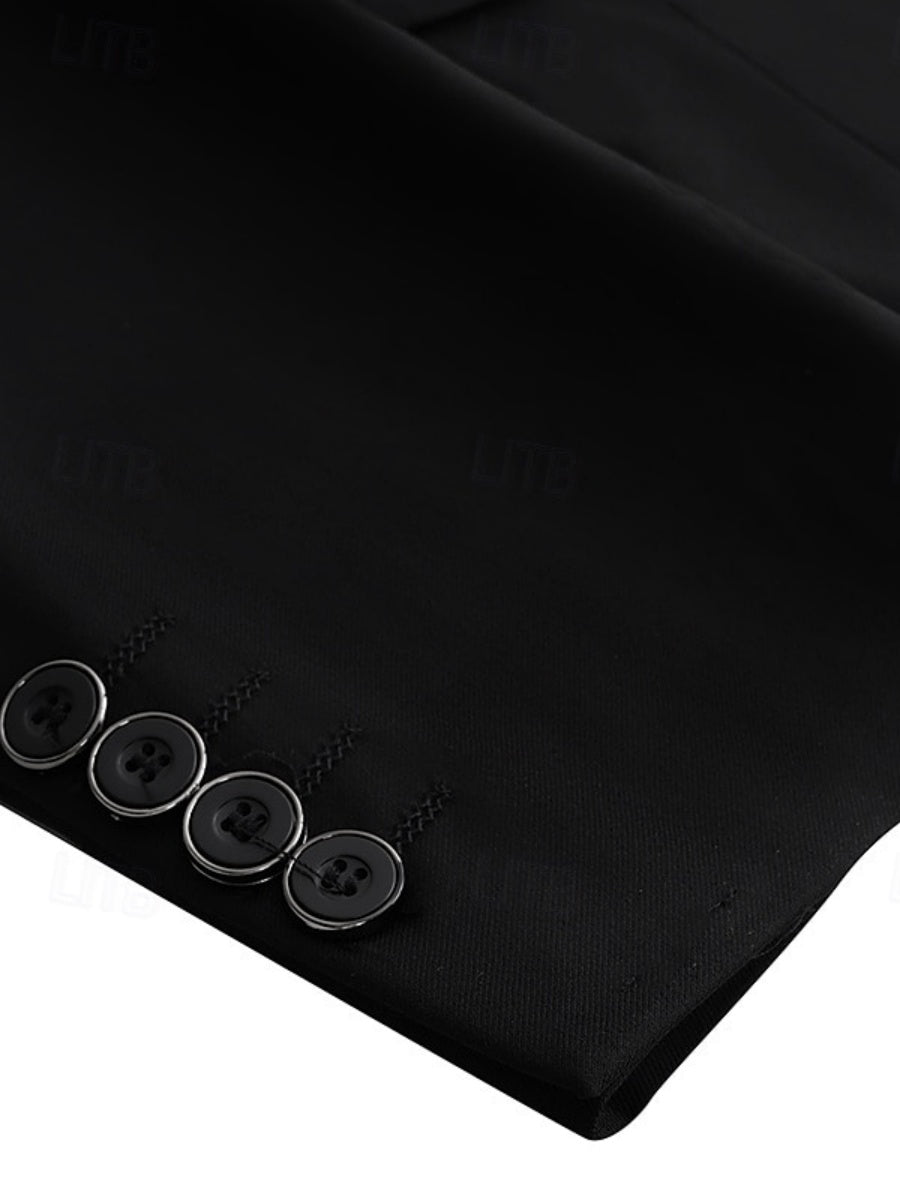Costume homme 2 pièces noir, droit, 2 boutons, revers cranté, pour mariage/galas