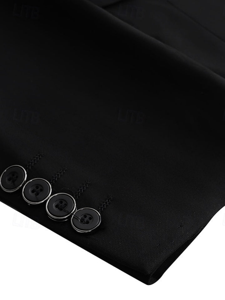 Costume homme 2 pièces noir, droit, 2 boutons, revers cranté, pour mariage/galas