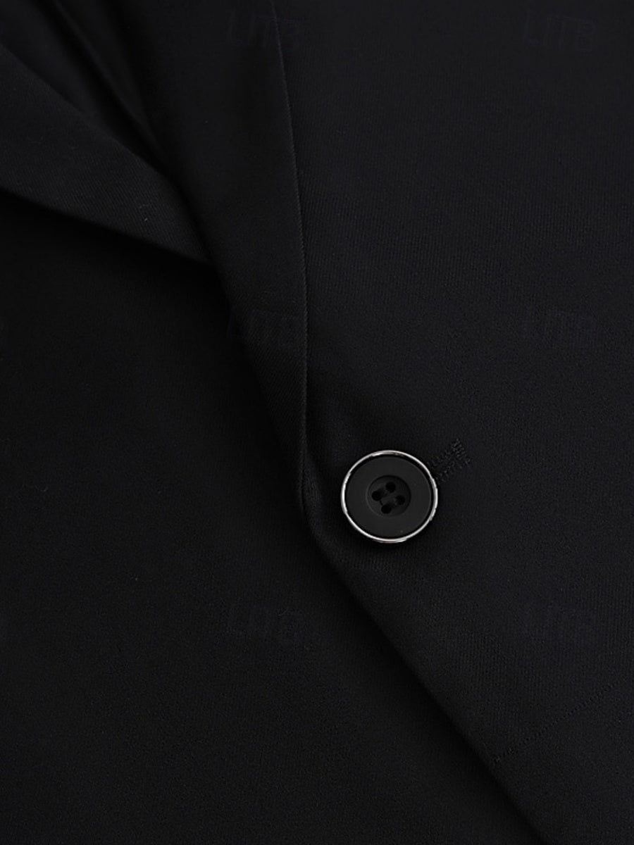 Costume homme 2 pièces noir, droit, 2 boutons, revers cranté, pour mariage/galas