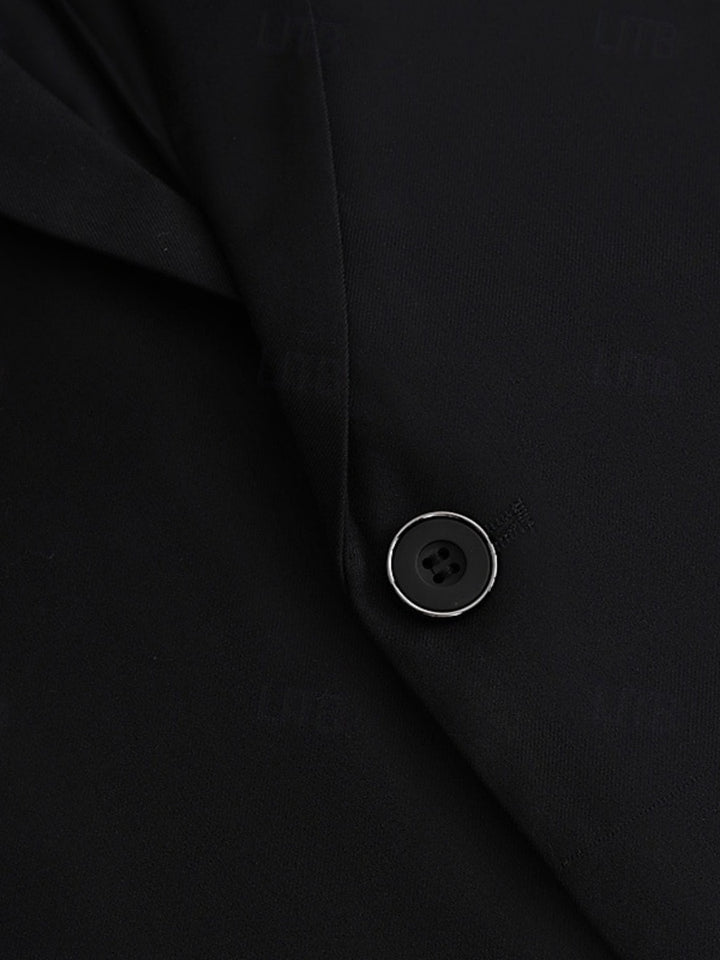 Costume homme 2 pièces noir, droit, 2 boutons, revers cranté, pour mariage/galas