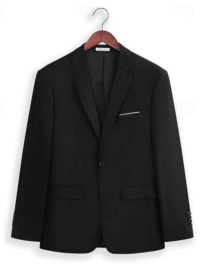 Costume homme 2 pièces noir, droit, 2 boutons, revers cranté, pour mariage/galas