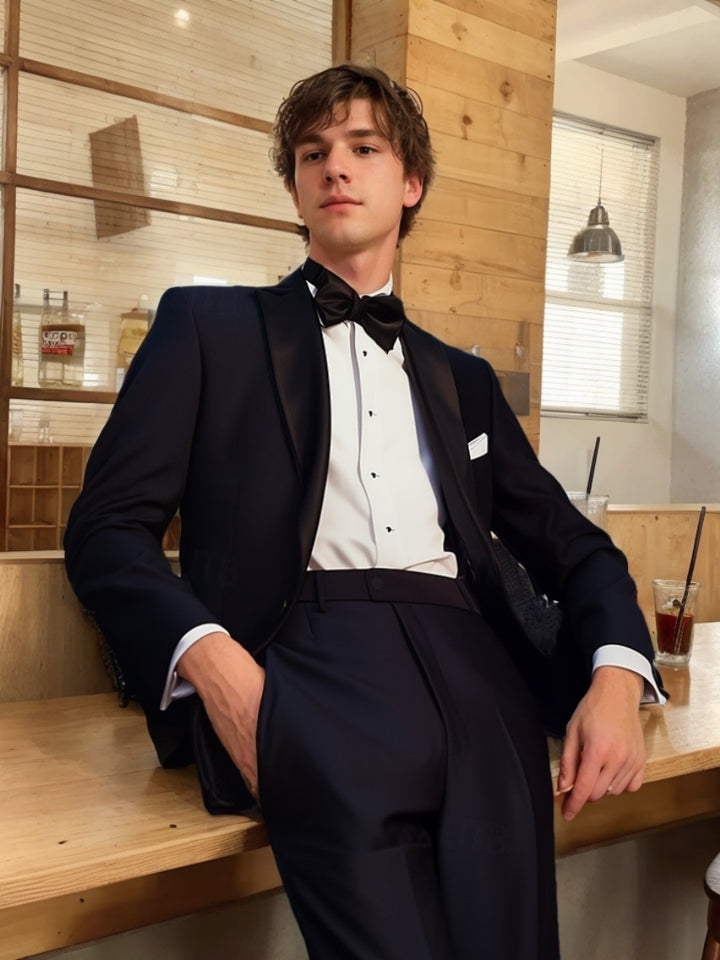 Costume homme 2 pièces luxueux, droit, 1 bouton, revers pointus, pour galas