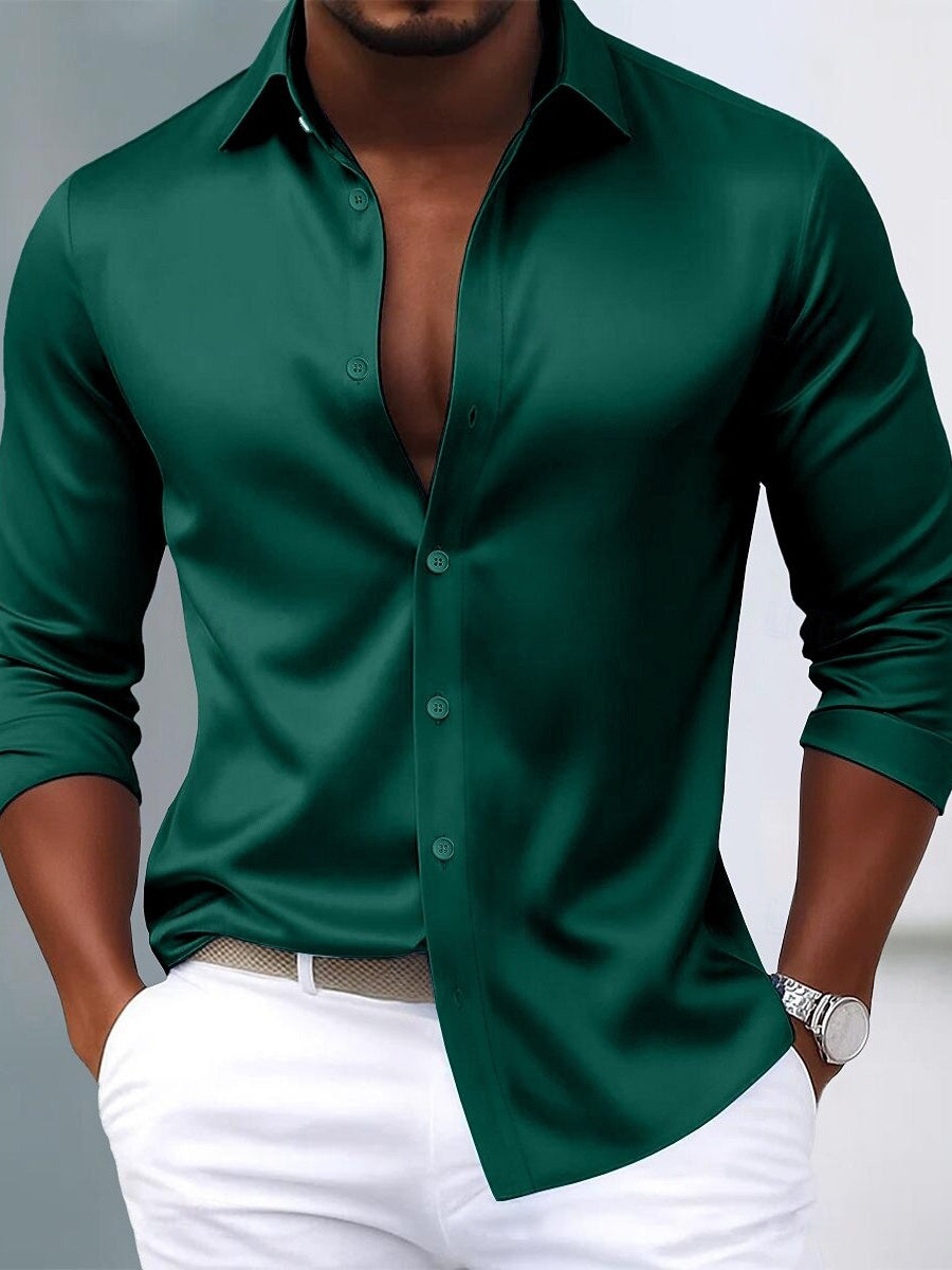 Chemise homme à revers, manches longues, respirante, coupe slim, uni