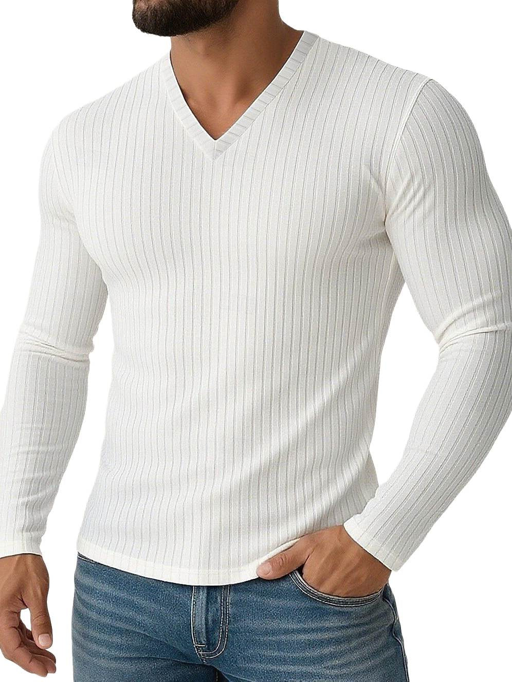 Chemise homme stretch, coupe slim, col V, manches longues, uni
