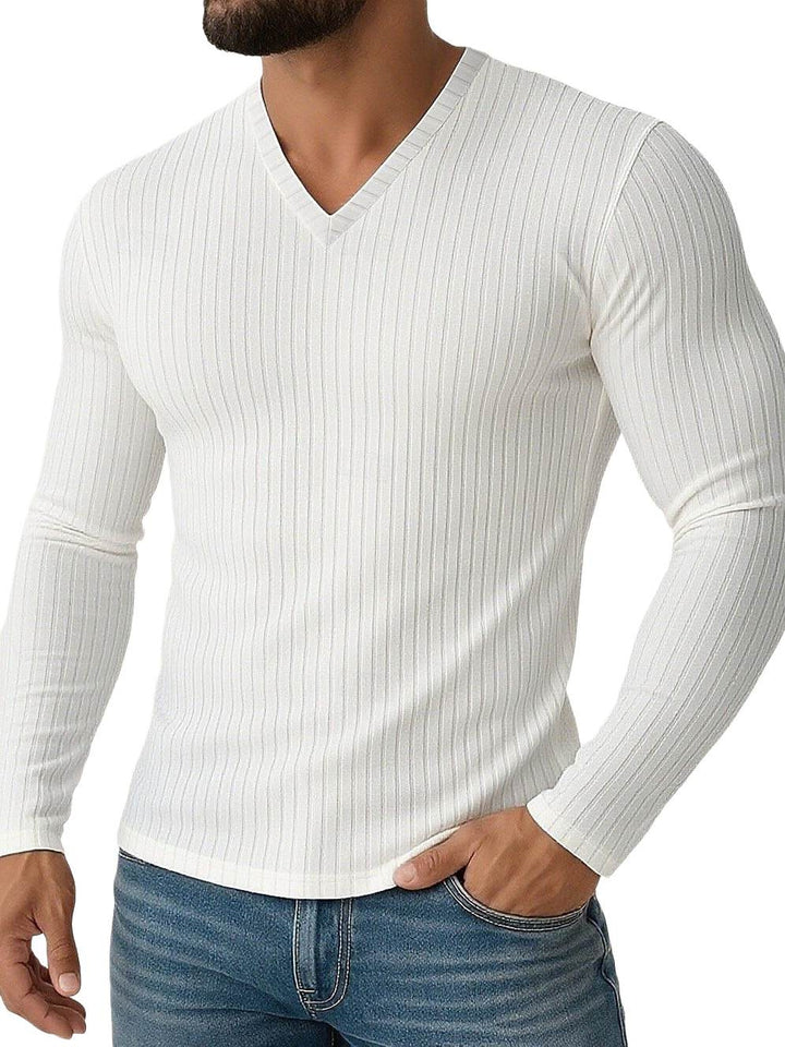 Chemise homme stretch, coupe slim, col V, manches longues, uni