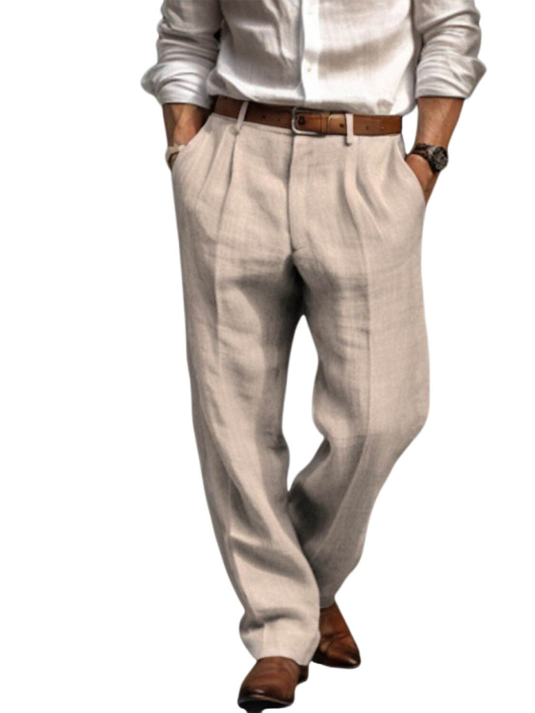 Pantalon homme lin, long, été, plissé, mode