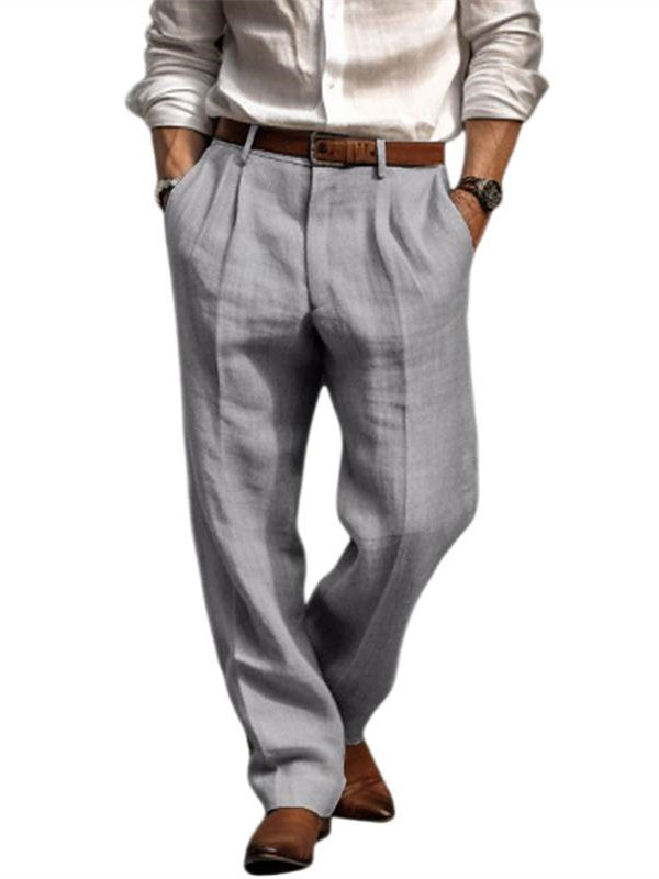 Pantalon homme lin, long, été, plissé, mode
