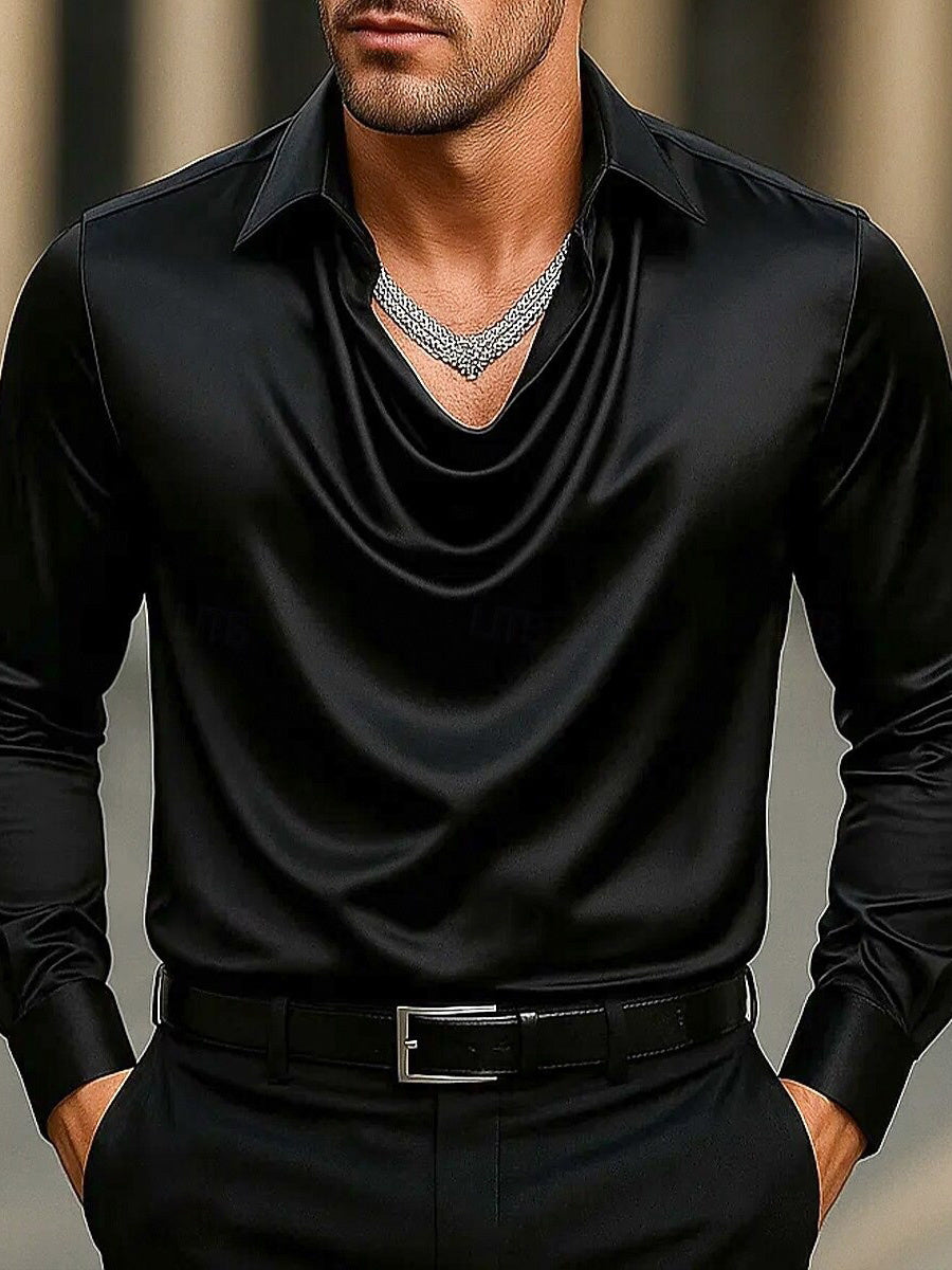 Chemise homme décontractée à manches longues, revers et fronces