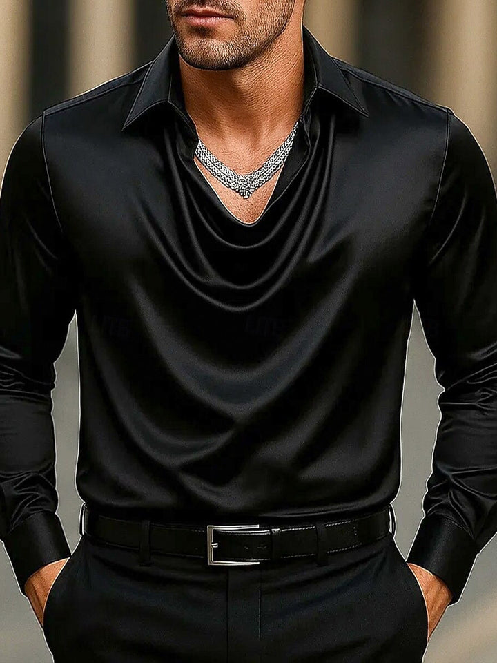 Chemise homme décontractée à manches longues, revers et fronces