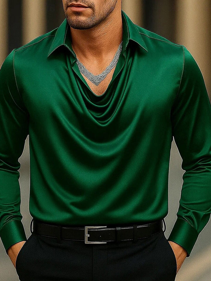Chemise homme décontractée à manches longues, revers et fronces