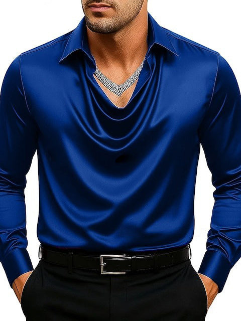 Chemise homme décontractée à manches longues, revers et fronces