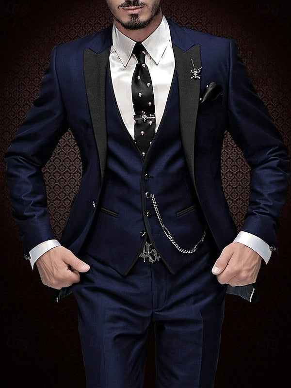 Costume homme 3 pièces, coupe standard, droit, 1 bouton, pour mariage