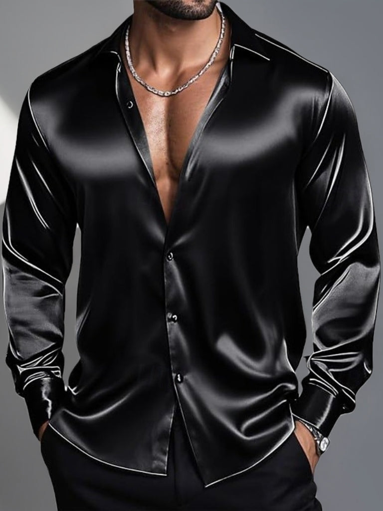 Chemise homme à revers, manches longues, coupe slim respirante, couleur unie