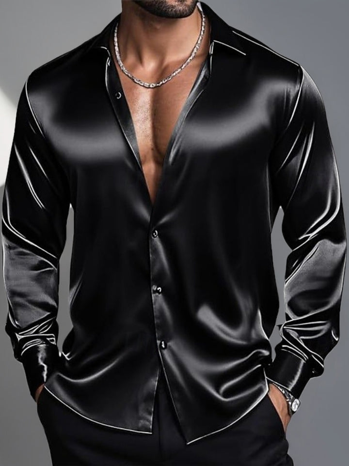 Chemise homme à revers, manches longues, coupe slim respirante, couleur unie