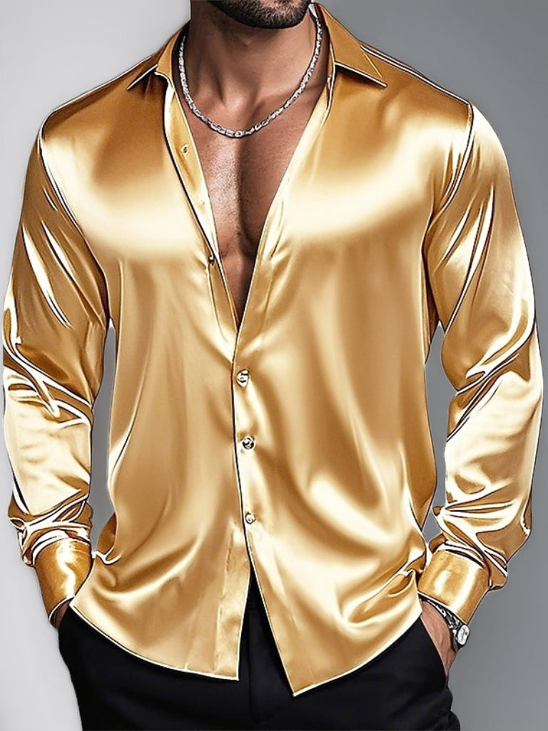 Chemise homme à revers, manches longues, coupe slim respirante, couleur unie