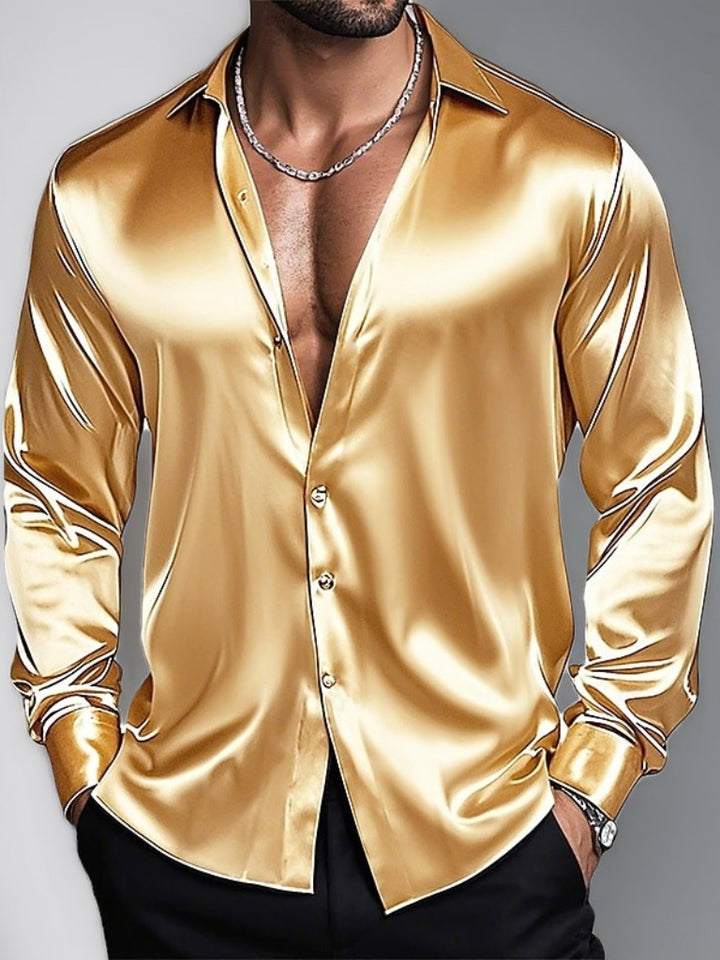 Chemise homme à revers, manches longues, coupe slim respirante, couleur unie