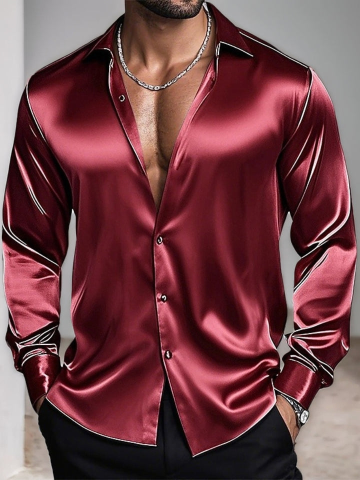 Chemise homme à revers, manches longues, coupe slim respirante, couleur unie