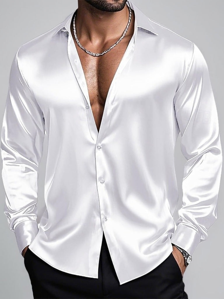 Chemise homme à revers, manches longues, coupe slim respirante, couleur unie